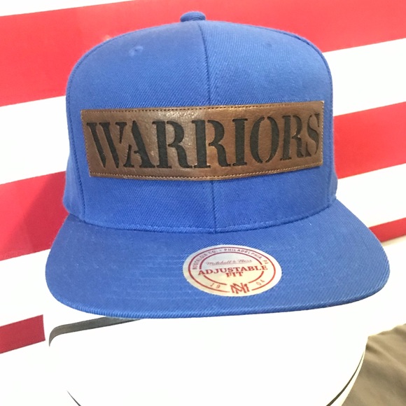Warriors Snap Back Hat NWT Leather Mitchell & Ness - Picture 8 of 8